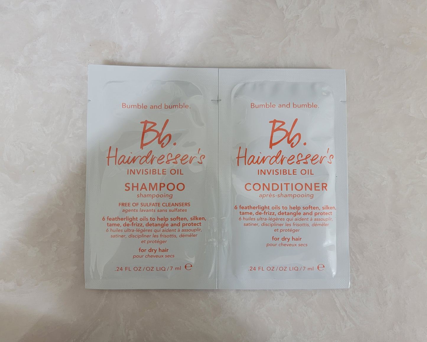 Bumble and Bumble Invisible Oil Shampoo & Conditioner Pack - Lot of (3) 7ml&7ml Satchets